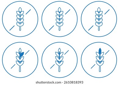 Set of Gluten free label vector icons set. No wheat symbols templates design for gluten free food package or dietetic product nutrition sign. Vector Illustration. Vector Graphic.