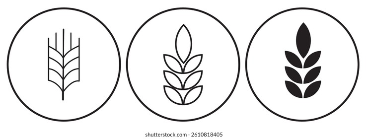Set of Gluten free label vector icons set. No wheat symbols templates design for gluten free food package or dietetic product nutrition sign. Vector Illustration. Vector Graphic.