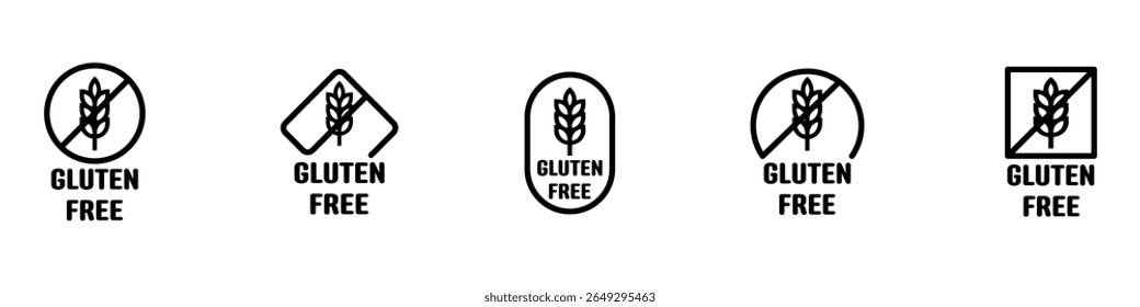 Set of Gluten free label vector icons set. No wheat symbols templates design for gluten free food package or dietetic product nutrition sign. Vector Illustration. Vector Graphic. EPS 10