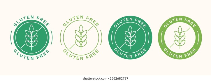 Set of gluten free labels in flat and linear style. Gluten free symbol with wheat grains. Vector illustration