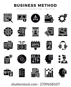 Set of Glyph Business Method Icons. Glyph art icon. Vector illustration