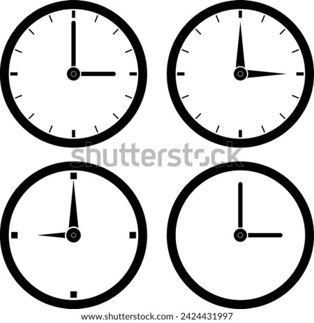 Set Of Glyph Clocks. Vector Time and Clock icons set. Clock icon collection design. Horizontal set of analog clock icon symbols.Circle the arrow icon.Vector illustration