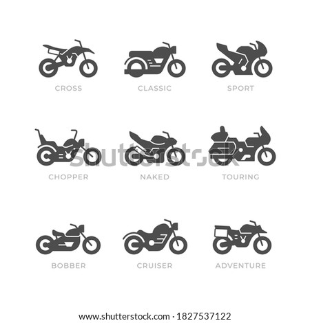 Set glyph icons of motorcycle