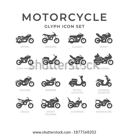 Set glyph icons of motorcycle