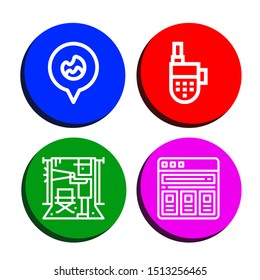 Set of glyph icons such as Fire location, Walkie talkie, Director, Price list , glyph