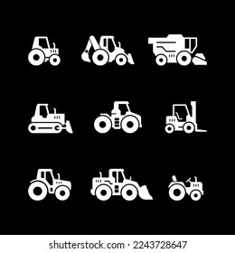 Set glyph icons of tractors