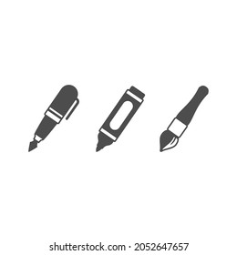 Set glyph icons of writing utensils