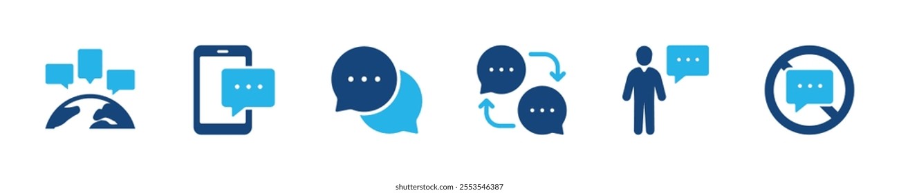 Set of glyph solid icons related dialogue, speech, chat, discussion. Perfect pixel on transparent background