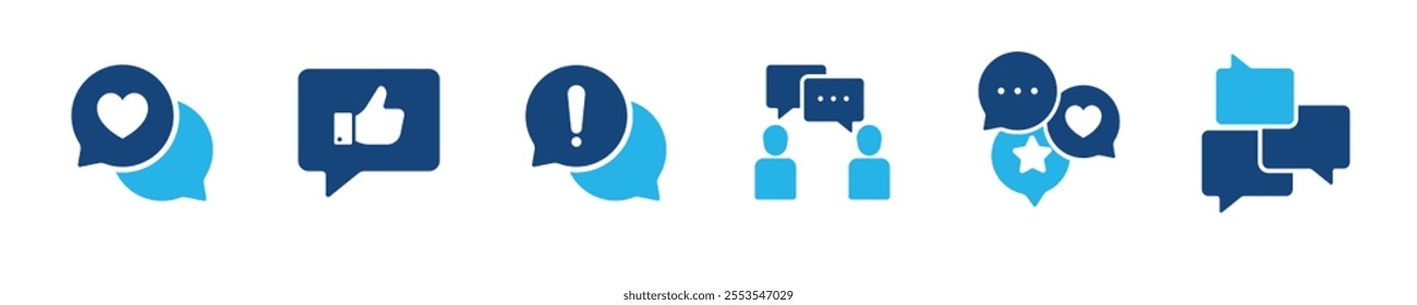 Set of glyph solid icons related dialogue, speech, chat, discussion. Perfect pixel on transparent background