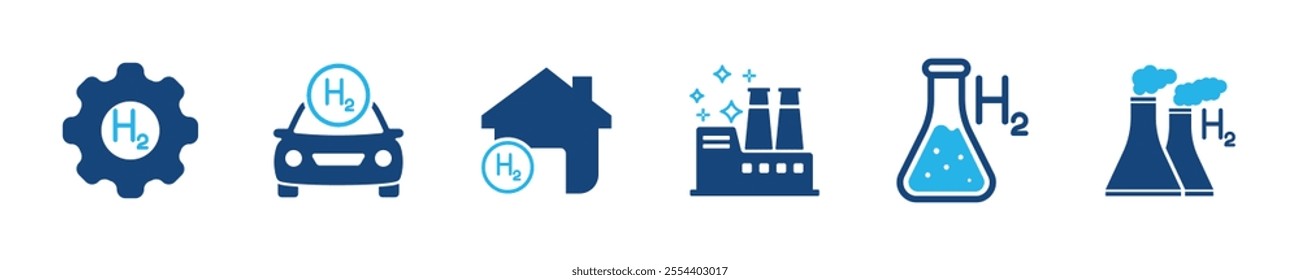 Set of glyph solid icons related hydrogen, gas, water, energy. Perfect pixel on transparent background