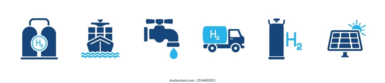 Set of glyph solid icons related hydrogen, gas, water, energy. Perfect pixel on transparent background