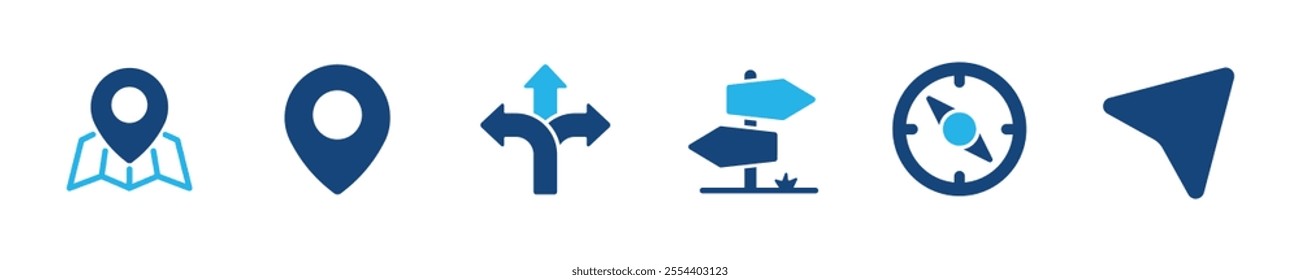 Set of glyph solid icons related navigation, GPS, road, map. Perfect pixel on transparent background