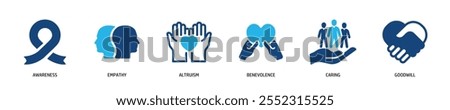 Set of glyph solid icons related charity, altruism, volunteer. Perfect pixel on transparent background