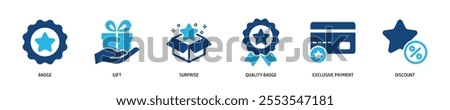 Set of glyph solid icons related exclusive benefit, achievement, gift. Perfect pixel on transparent background