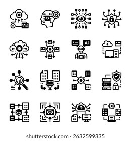 Set of Glyph Style AI Technology Icons 
