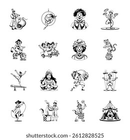 Set of Glyph Style Carnival Performer Illustrations 
