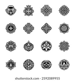 Set of Glyph Style Celtic Religious Symbols Icons 

