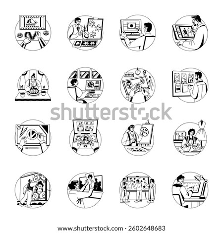 Set of Glyph Style Creative People Illustrations 

