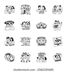 Set of Glyph Style Friendship Stickers 