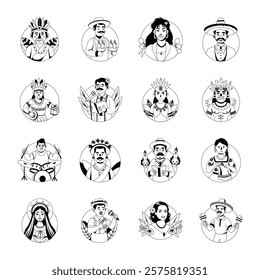 Set of Glyph Style Hispanic Heritage Illustrations 

