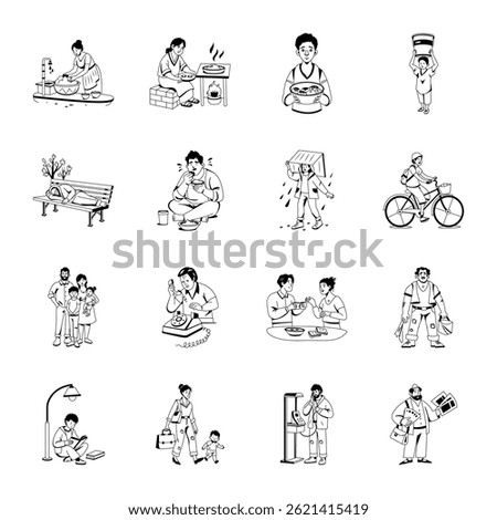Set of Glyph Style Indigent Characters Illustrations 
