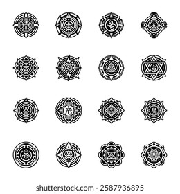 Set of Glyph Style Karuna Reiki Symbols Icons 


