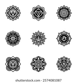 Set Of Glyph Style Mandala Symbols Icons 

