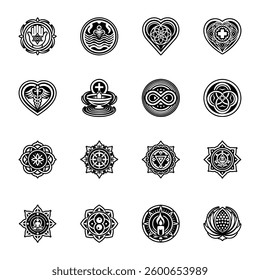 Set of Glyph Style Oriental Symbol Icons 

