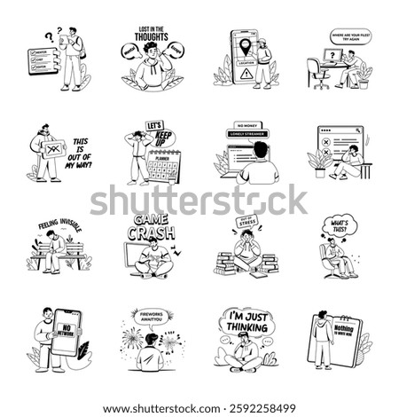 Set of Glyph Style Sad And Emptiness Feeling Illustrations 

