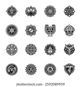 Set of Glyph Style Spiritual Symbols Icons 

