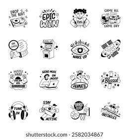 Set of Glyph Style Teenage Feeling Stickers 
