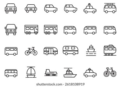 set of  glyph transportation web icons.