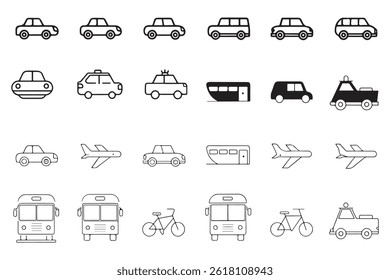 set of  glyph transportation web icons.