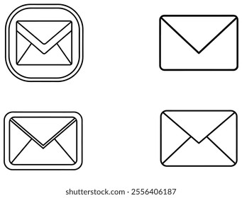 A set of gmail icon illustration .Black and white app icon gmail .Google mail  logo black and white illustration vector