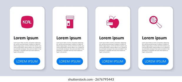 Set de OGM, Manzana y cinta métrica, Vitaminas y Kcal. Plantilla de infografía de negocios. Vector