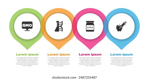 Set GMO, DNA research, search,  and Genetically modified apple. Business infographic template. Vector