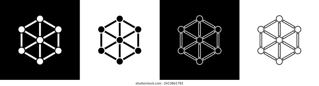 Set GMO icon isolated on black and white background. Genetically modified organism acronym. Dna food modification.  Vector