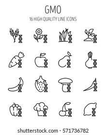 Set of GMO icons in modern thin line style. High quality black outline biology symbols for web site design and mobile apps. Simple GMO pictograms on a white background.