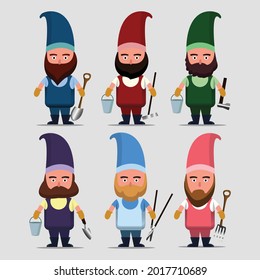set of gnome cartoon characters