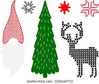 Set Gnome Christmas tree Reindeer  vector illustration