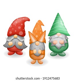 set of Gnome in colorful color vector watercolor on white background.Easter 
day concept