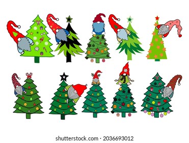 Set of gnome on christmas tree set1