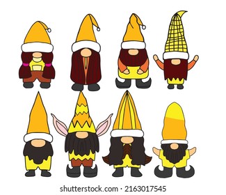 Set of gnomes isolated on white backgroound. Set of gnomes bee in a yellow hat.  for printing greeting cards