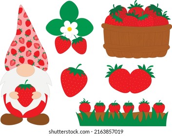Set Gnomes strawberry vector illustration