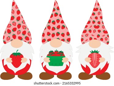 Set Gnomes strawberry vector illustration