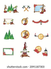 Set of Gnomes Tree Vector illustration. Merry christmas Background