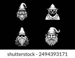 set of gnomes vector art illustration silhouette logo design black and white 