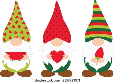 Set Gnomes Watermelon vector illustration