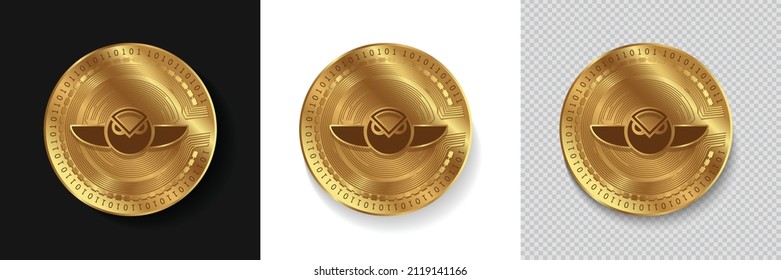 Set of Gnosis GNO crypto currency logo symbol vector isolated on white, dark and transparent background. Can be used as golden coin sticker, icon, label, badge, print design and emblem