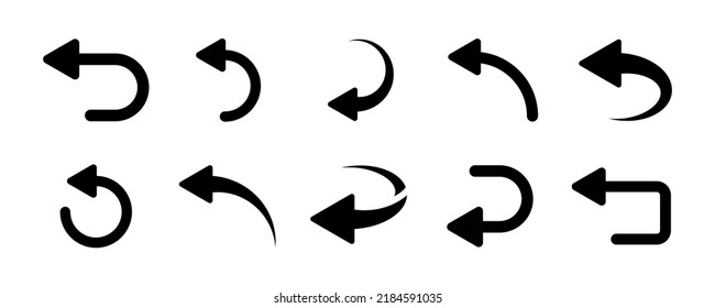 Set of go back arrows vector icons. Left direction. Return, previous, backward arrow. Pointer back. Vector 10 EPS.